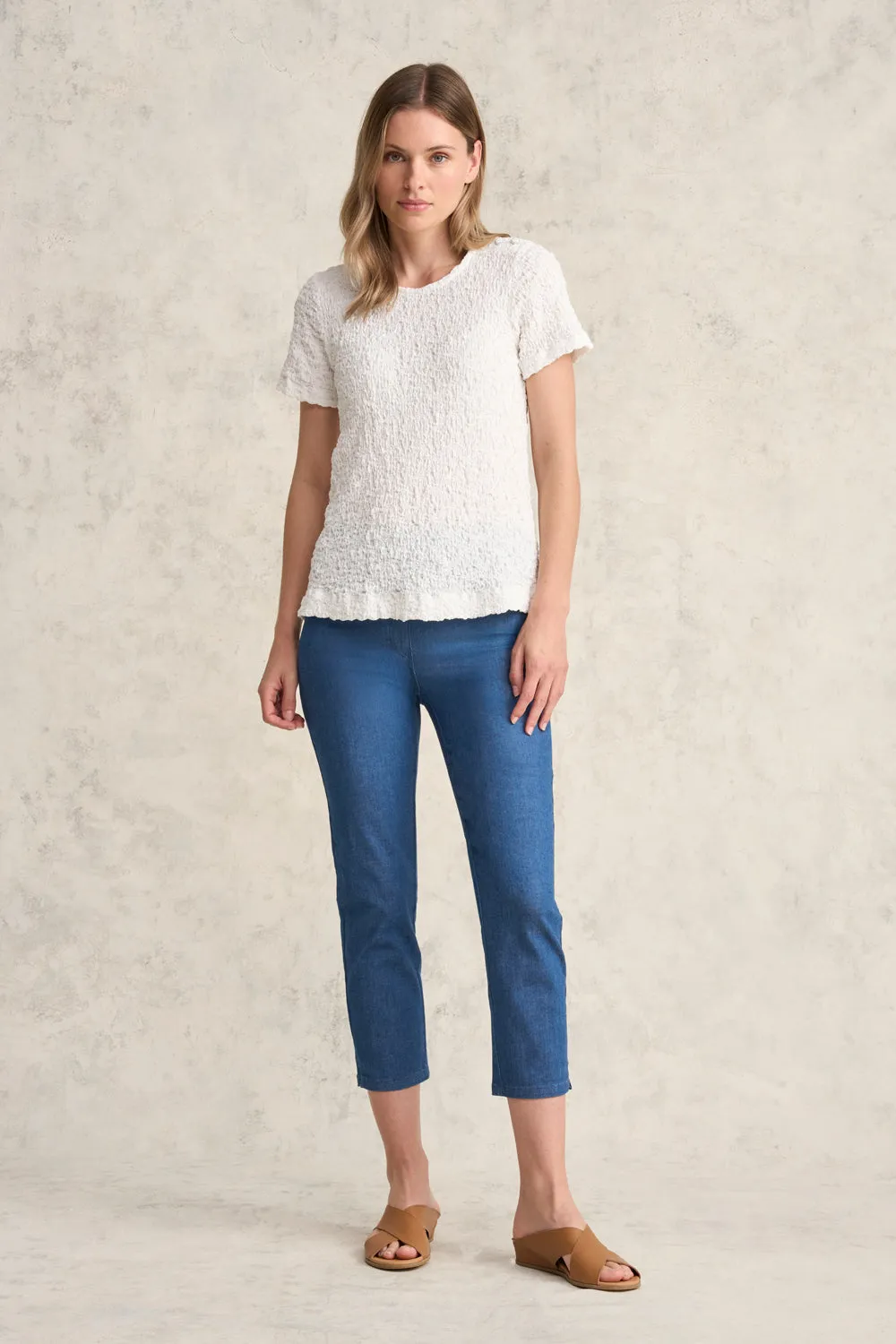 Crinkle Cotton T-Shirt - White
