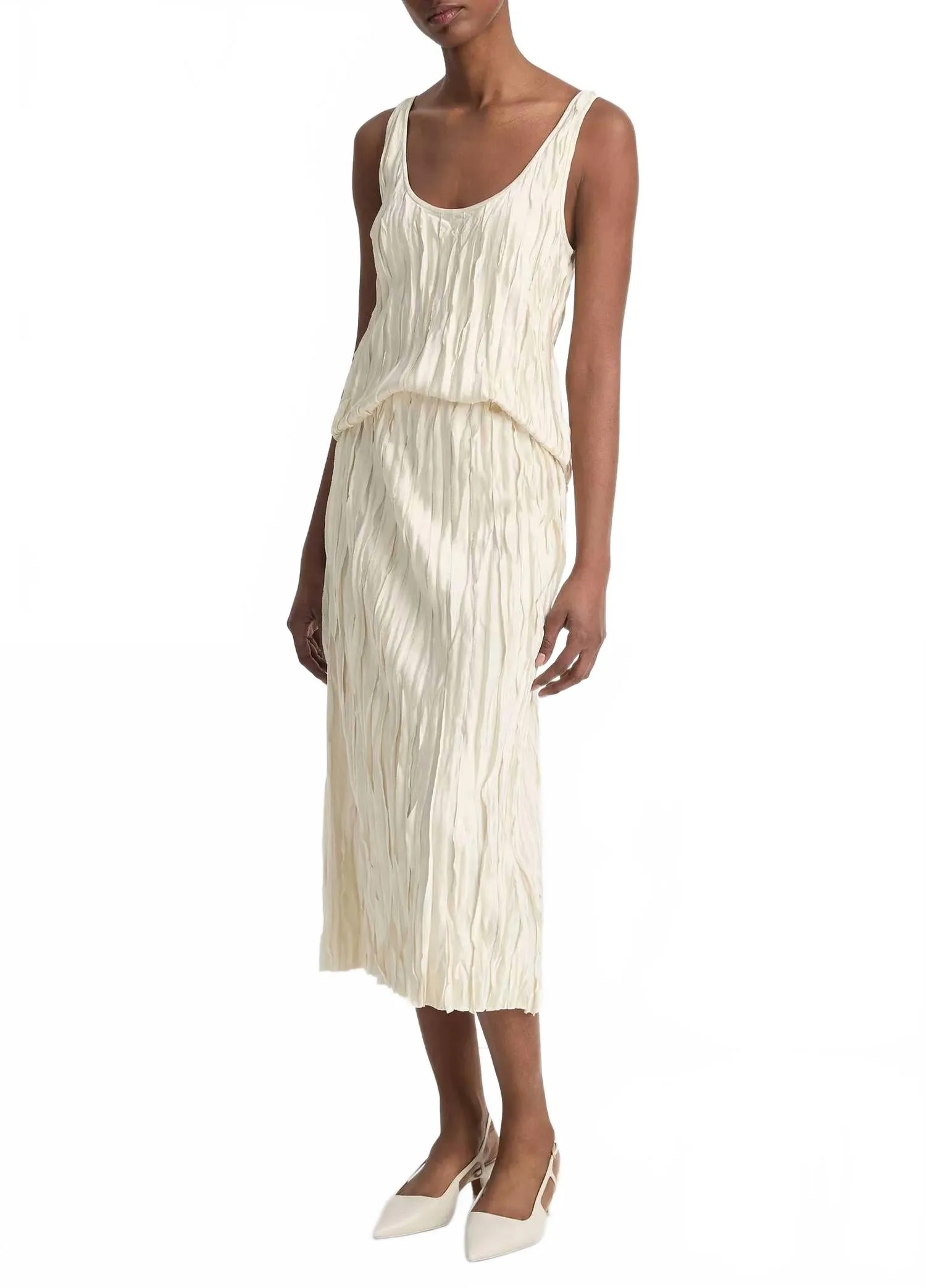 Crushed Satin Bias Skirt In Pale Ivory