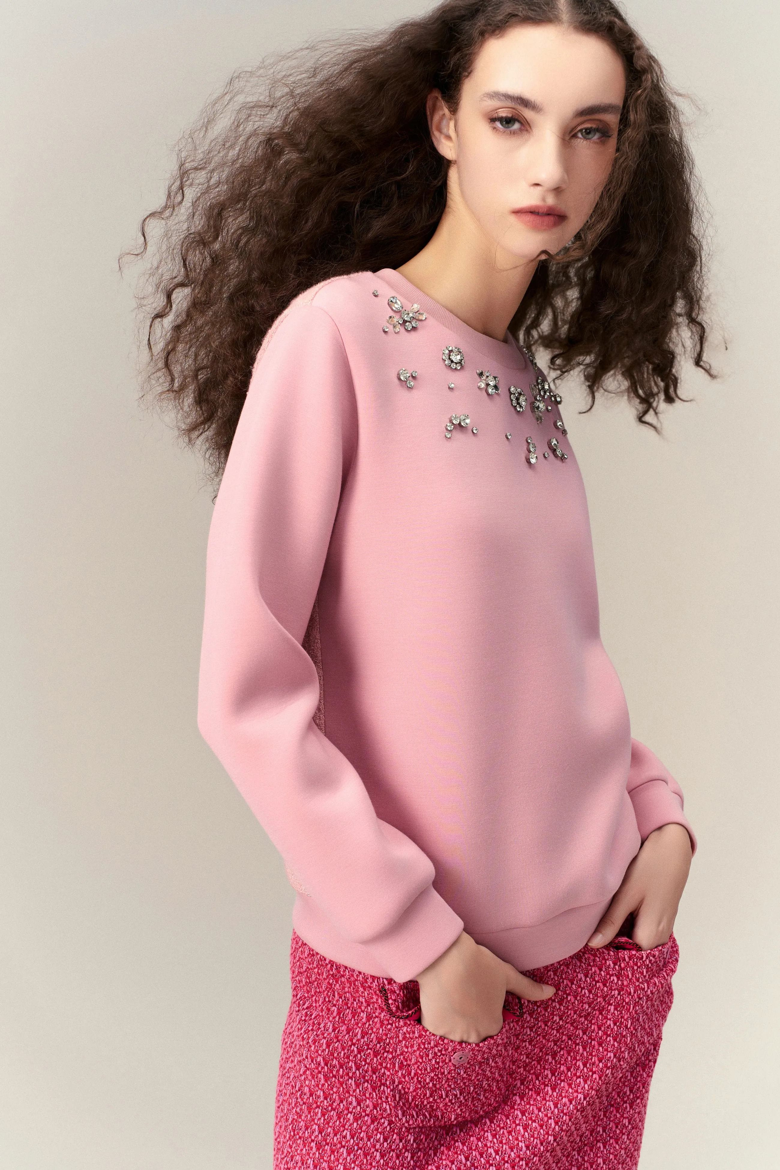 Crystal Embellished Patch-detail Sweatshirt