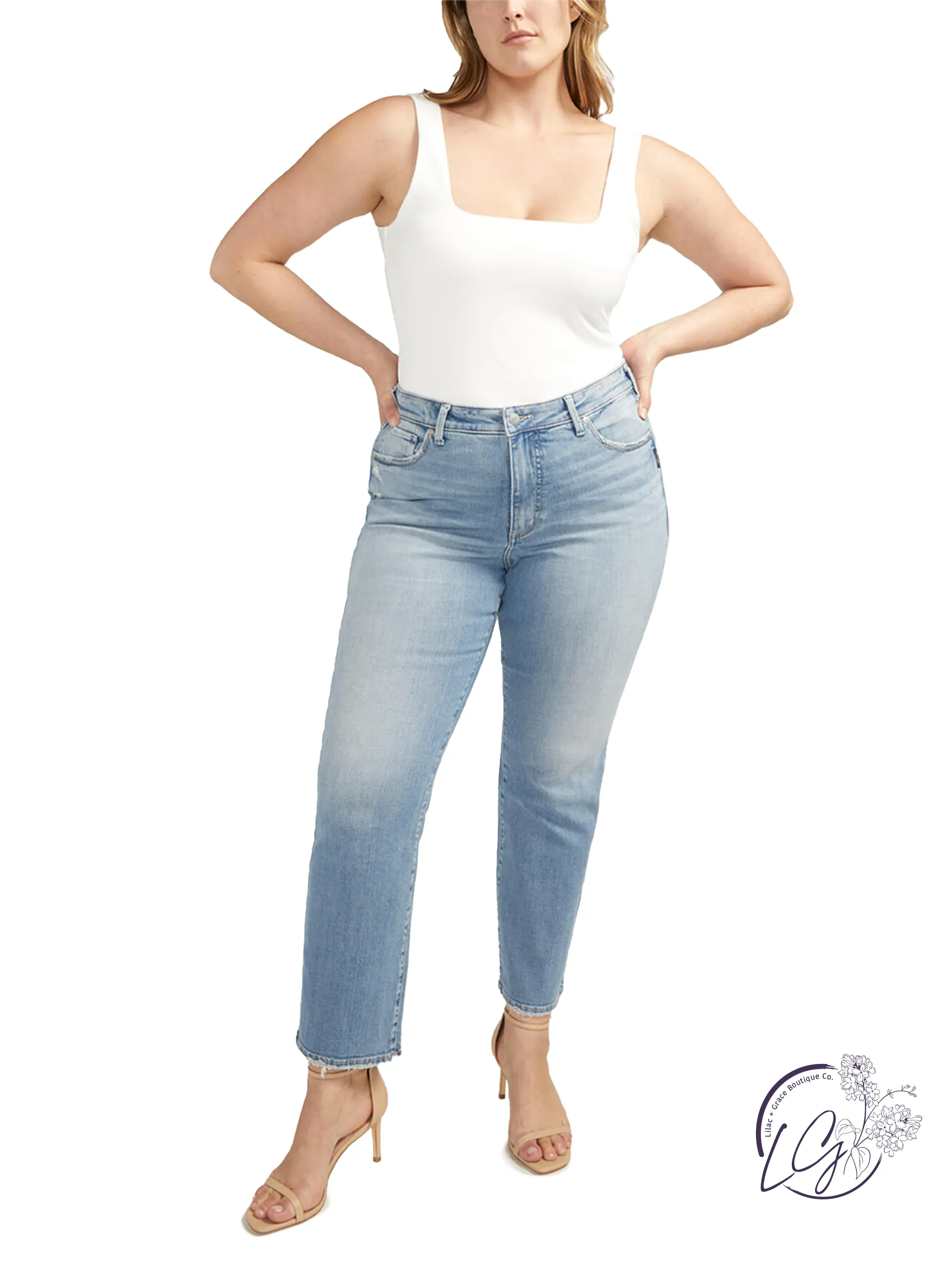 Curvy Billie High Rise Straight Leg Jeans by Silver Jeans