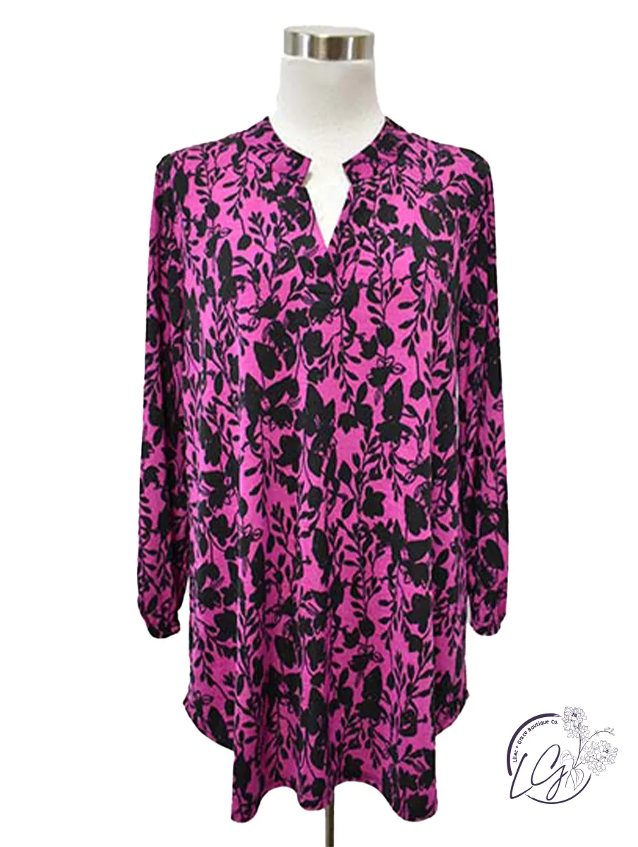 Curvy Magenta Black Print Lizzy Top