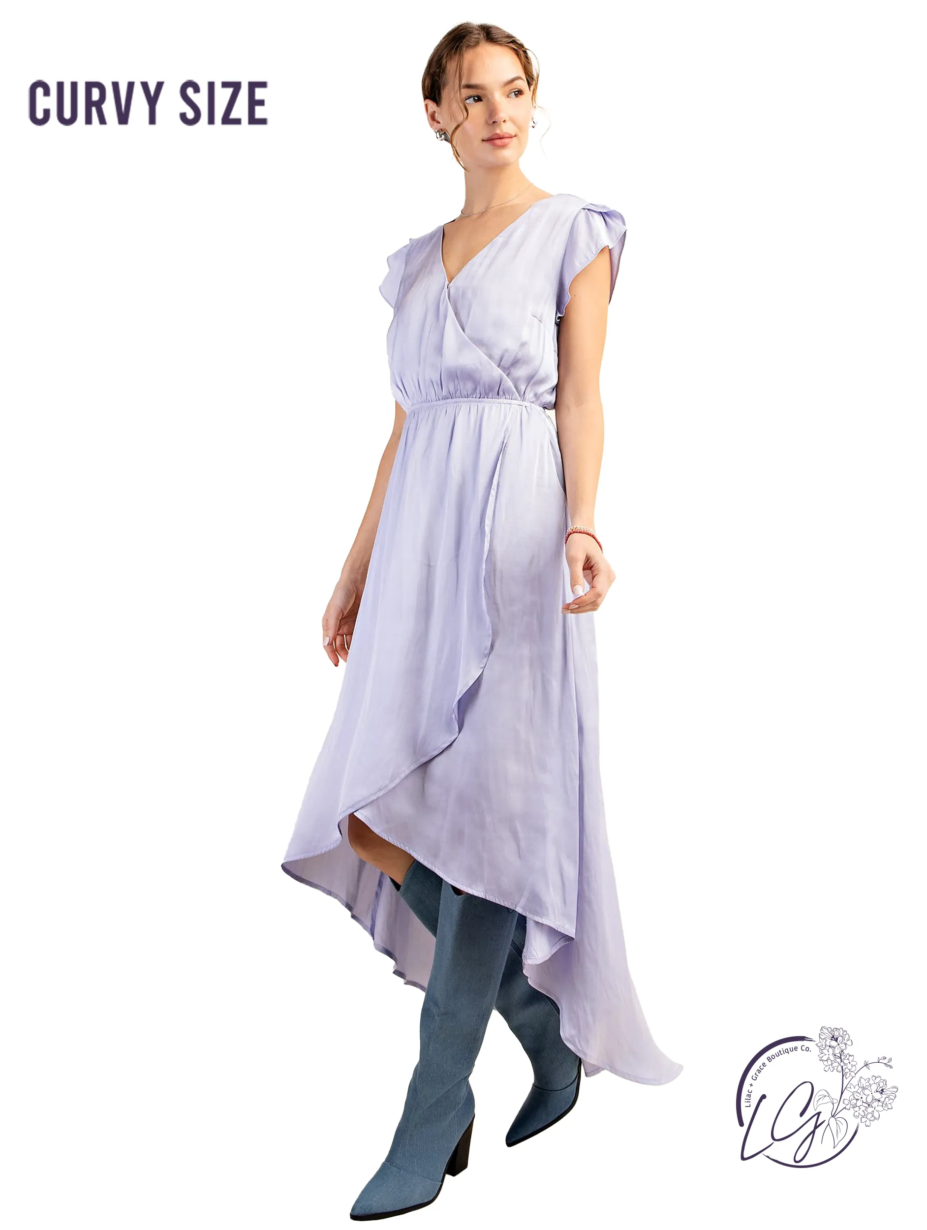 Curvy Midnight Satin High-Low Gown