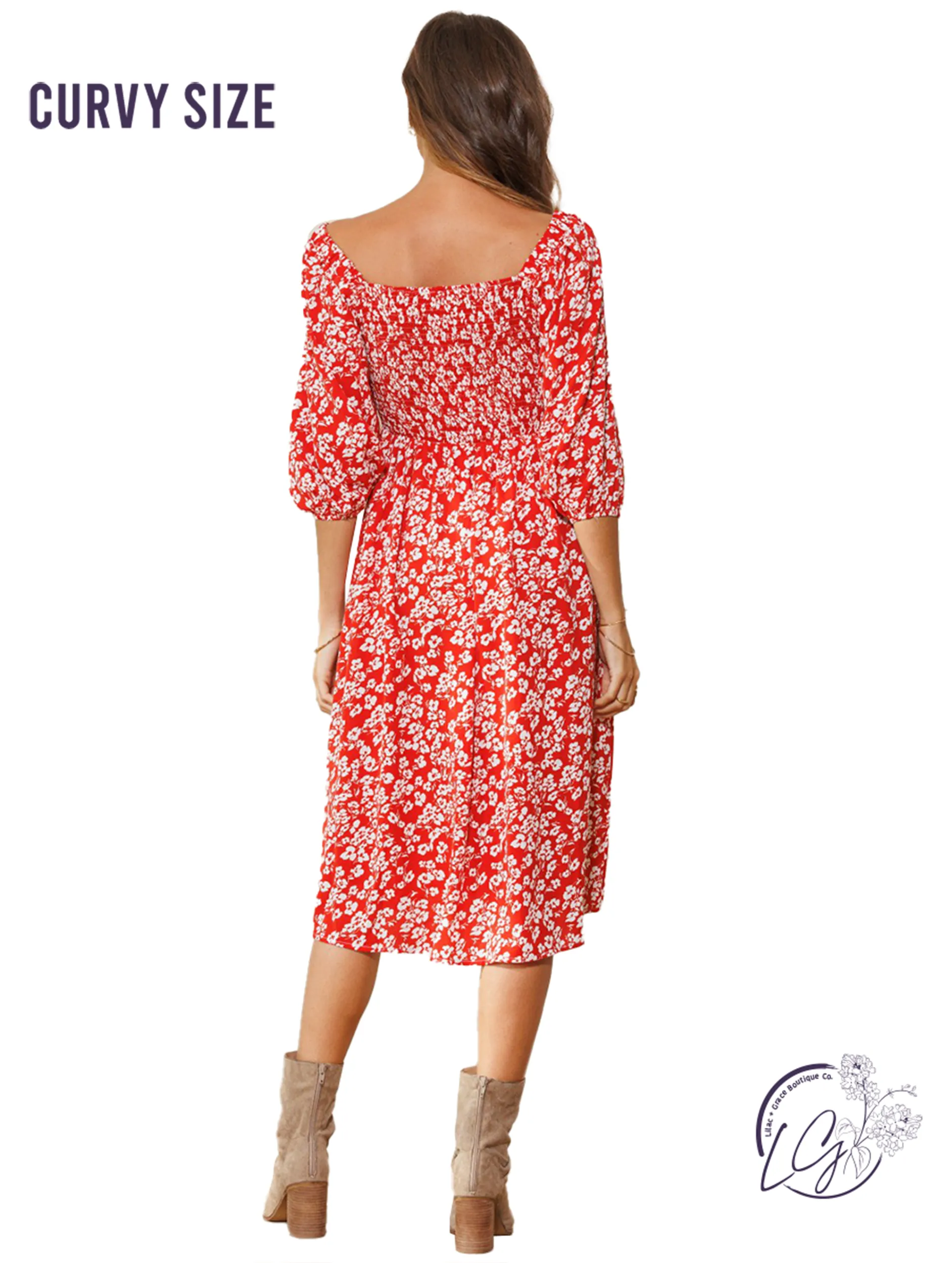 Curvy Natures Canvas Smocked Midi Dress