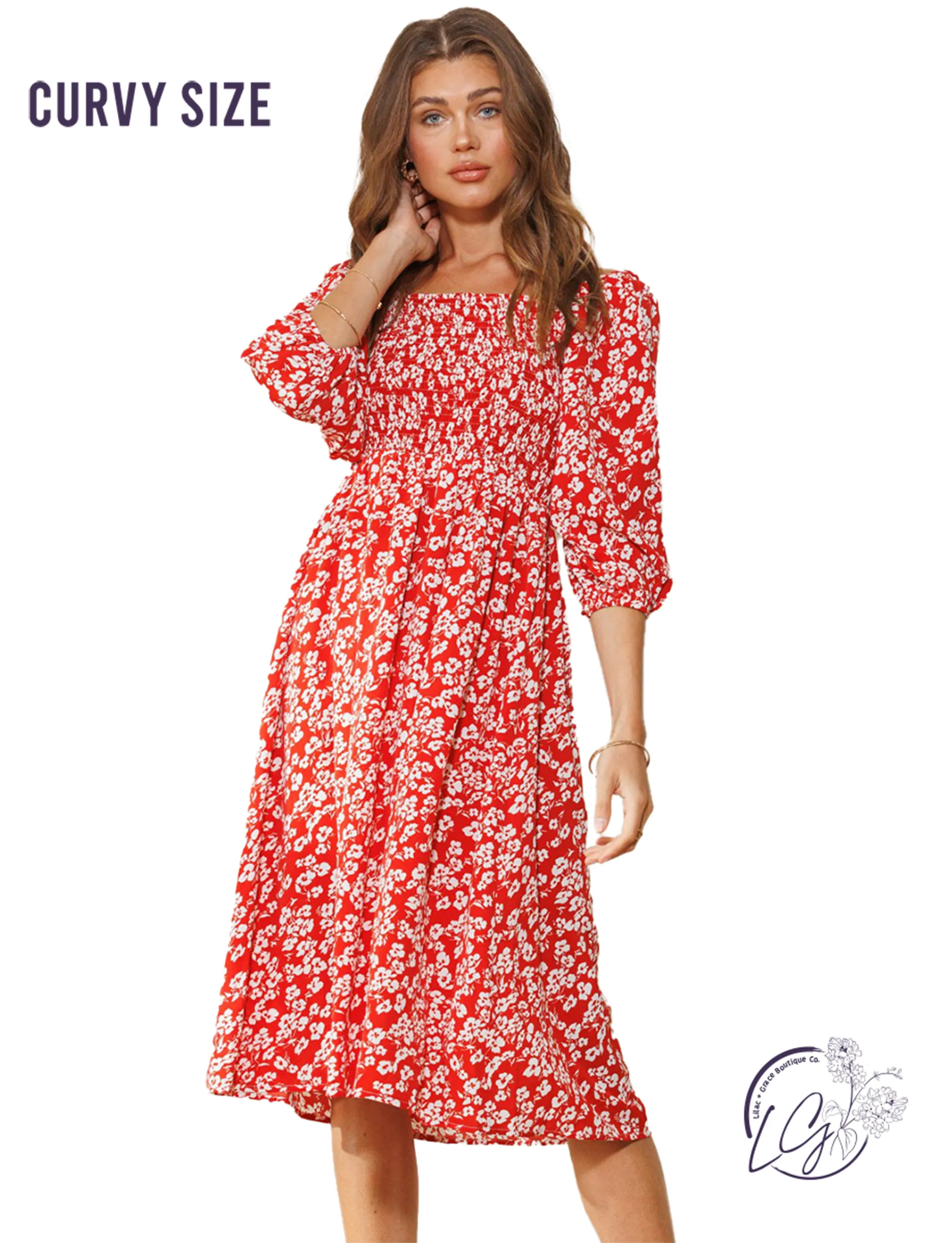 Curvy Natures Canvas Smocked Midi Dress