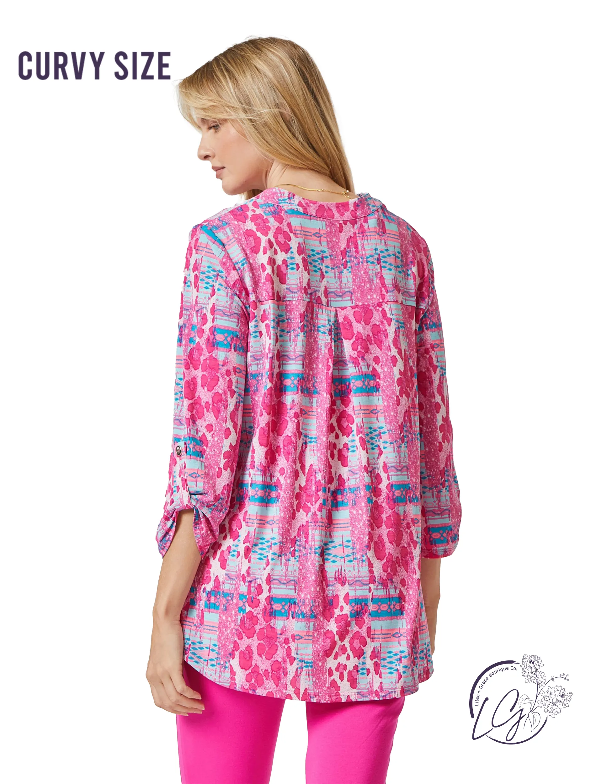 Curvy Teal Pink Lizzy Top