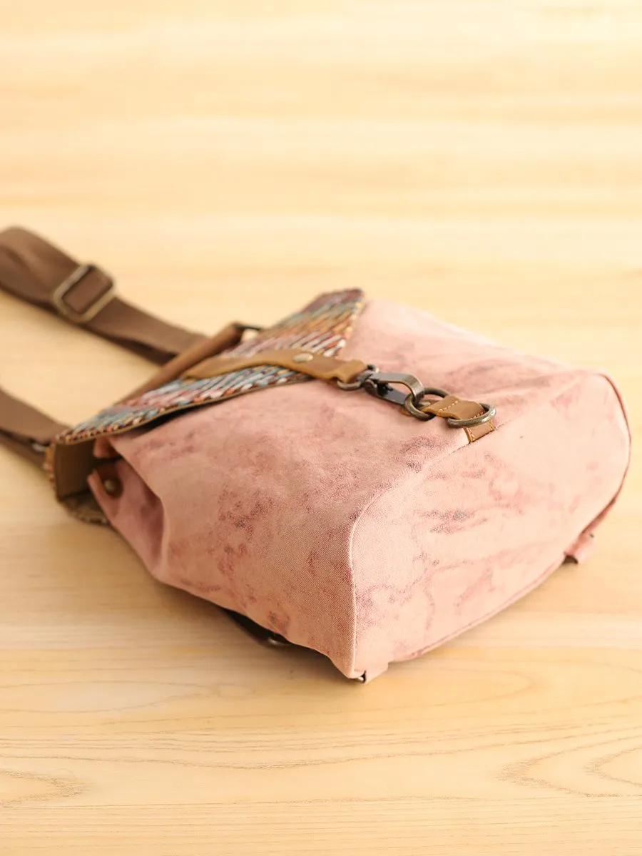 Cute Canvas Leather Mens Womens Small Pink Backpack Khaki Travel Backpack College Backpack for Men