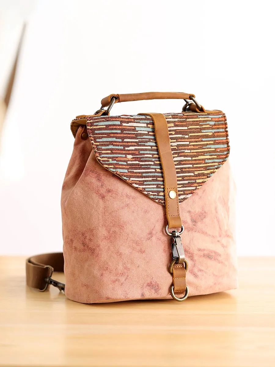 Cute Canvas Leather Mens Womens Small Pink Backpack Khaki Travel Backpack College Backpack for Men