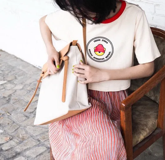 Cute Canvas Leather Womens Backpack Travel Backpack School Backpack for Women