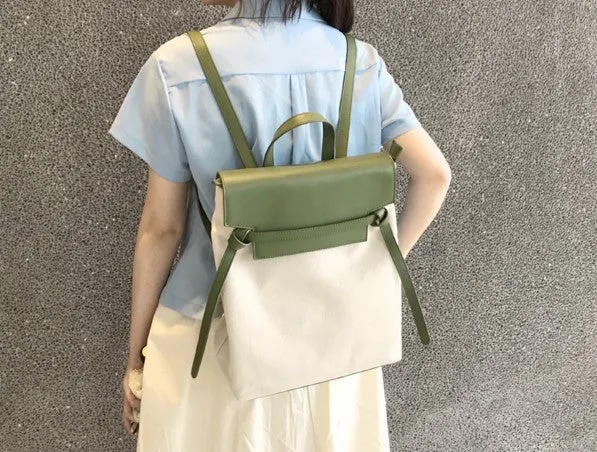 Cute Canvas Leather Womens Backpack Travel Backpack School Backpack for Women