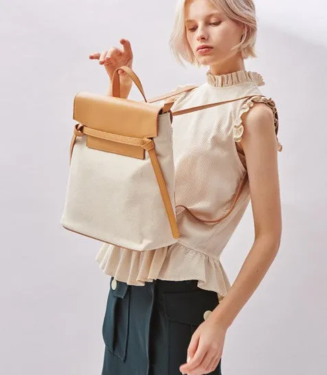 Cute Canvas Leather Womens Backpack Travel Backpack School Backpack for Women