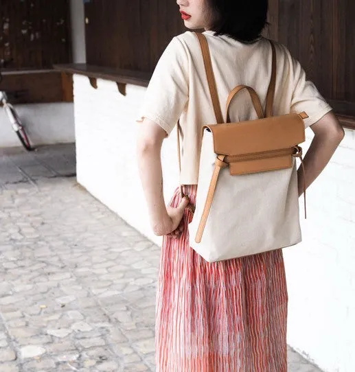 Cute Canvas Leather Womens Backpack Travel Backpack School Backpack for Women