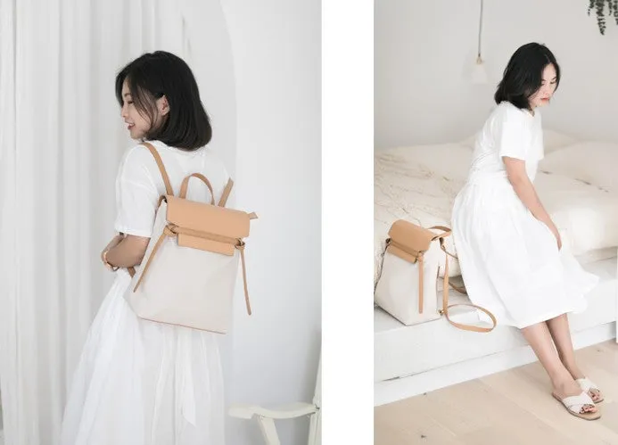 Cute Canvas Leather Womens Backpack Travel Backpack School Backpack for Women