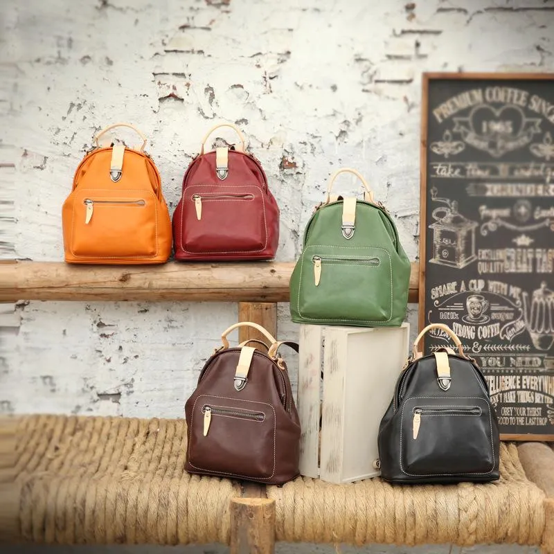 Cute Handmade Womens Leather Backpack Satchel Bag School Backpacks for Women