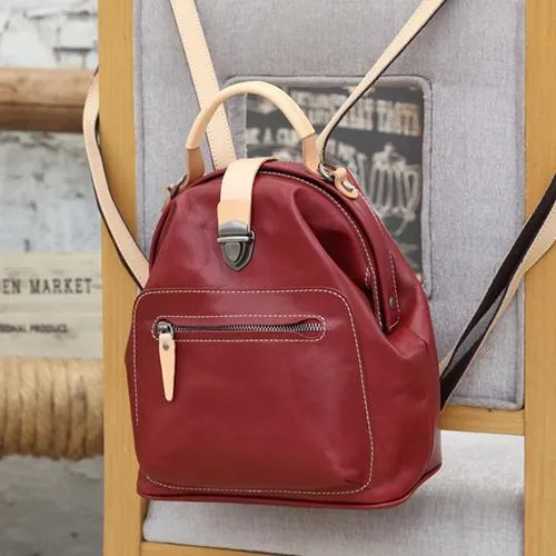 Cute Handmade Womens Leather Backpack Satchel Bag School Backpacks for Women