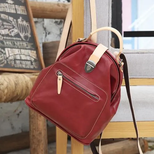 Cute Handmade Womens Leather Backpack Satchel Bag School Backpacks for Women