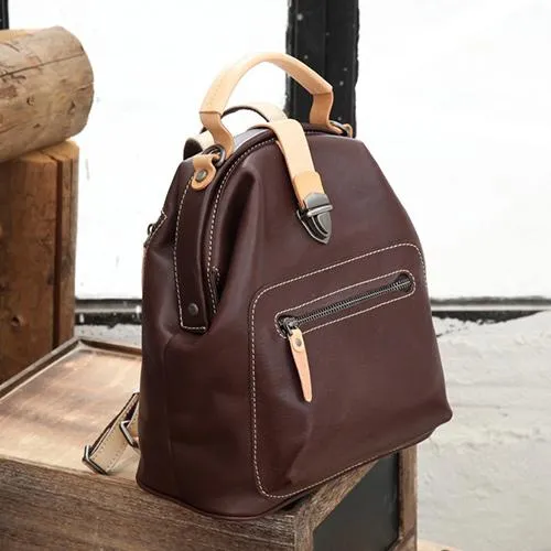 Cute Handmade Womens Leather Backpack Satchel Bag School Backpacks for Women