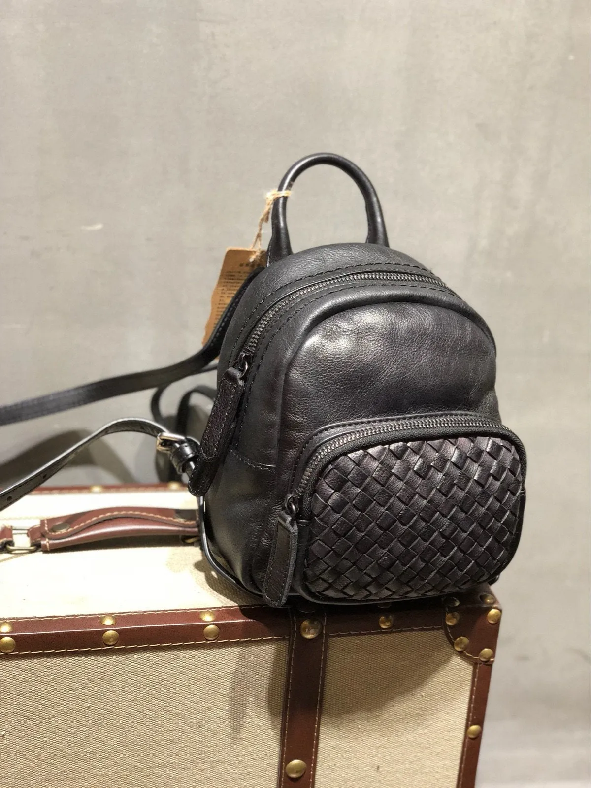 Cute Leather Womens Backpacks Small Braided Leather Backpack Trendy Backpacks for Ladies