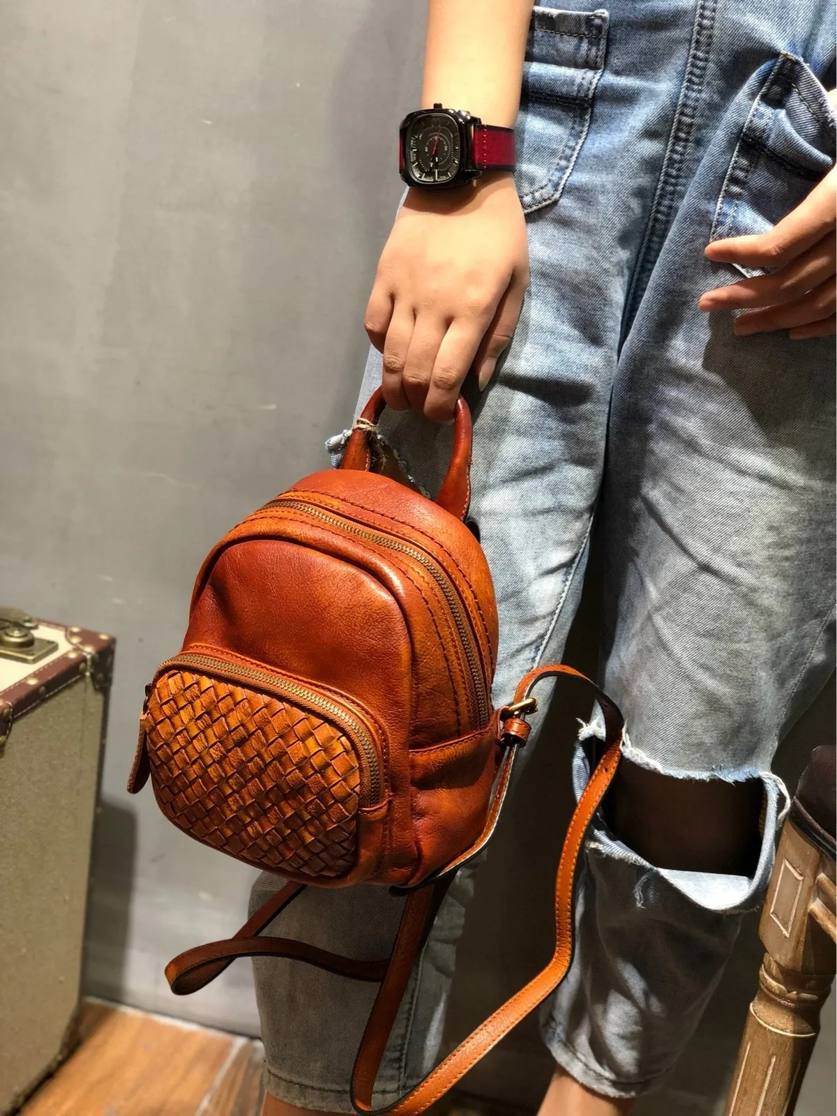 Cute Leather Womens Backpacks Small Braided Leather Backpack Trendy Backpacks for Ladies