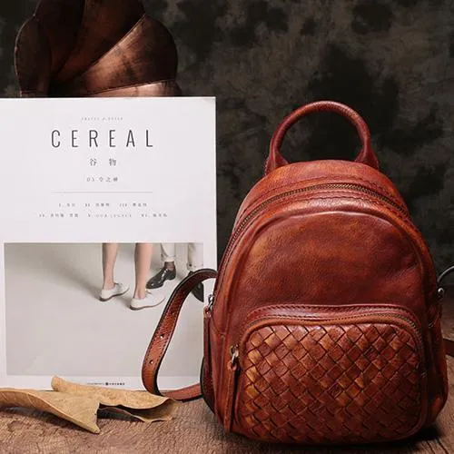 Cute Leather Womens Backpacks Small Braided Leather Backpack Trendy Backpacks for Ladies