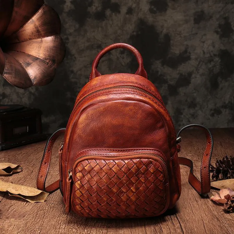 Cute Leather Womens Backpacks Small Braided Leather Backpack Trendy Backpacks for Ladies