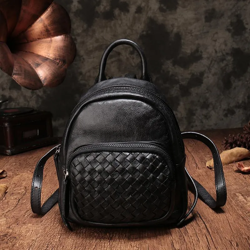 Cute Leather Womens Backpacks Small Braided Leather Backpack Trendy Backpacks for Ladies