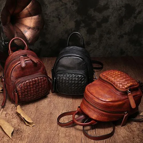 Cute Leather Womens Backpacks Small Braided Leather Backpack Trendy Backpacks for Ladies