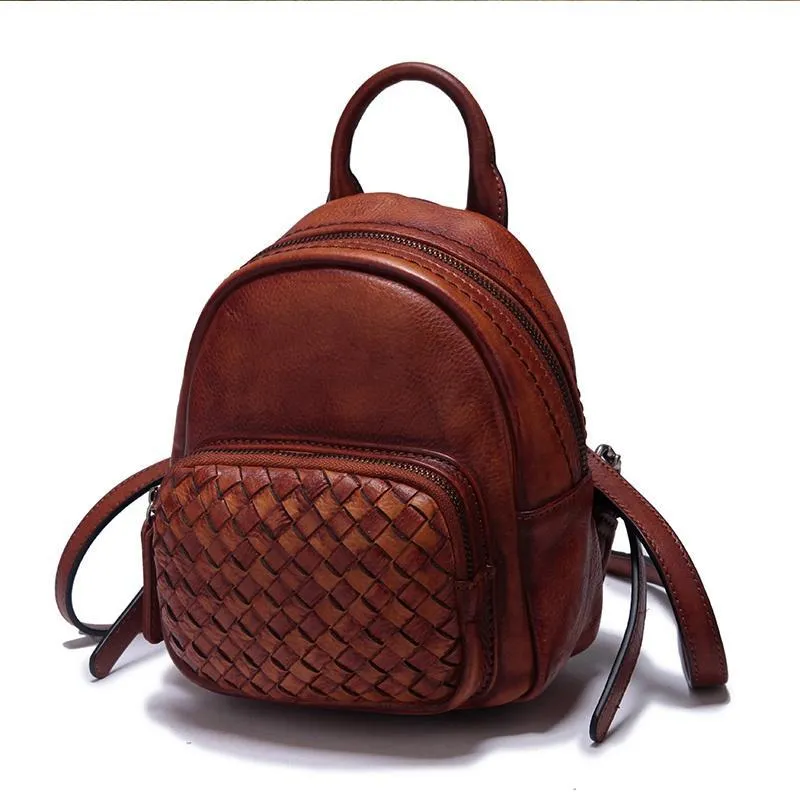 Cute Leather Womens Backpacks Small Braided Leather Backpack Trendy Backpacks for Ladies