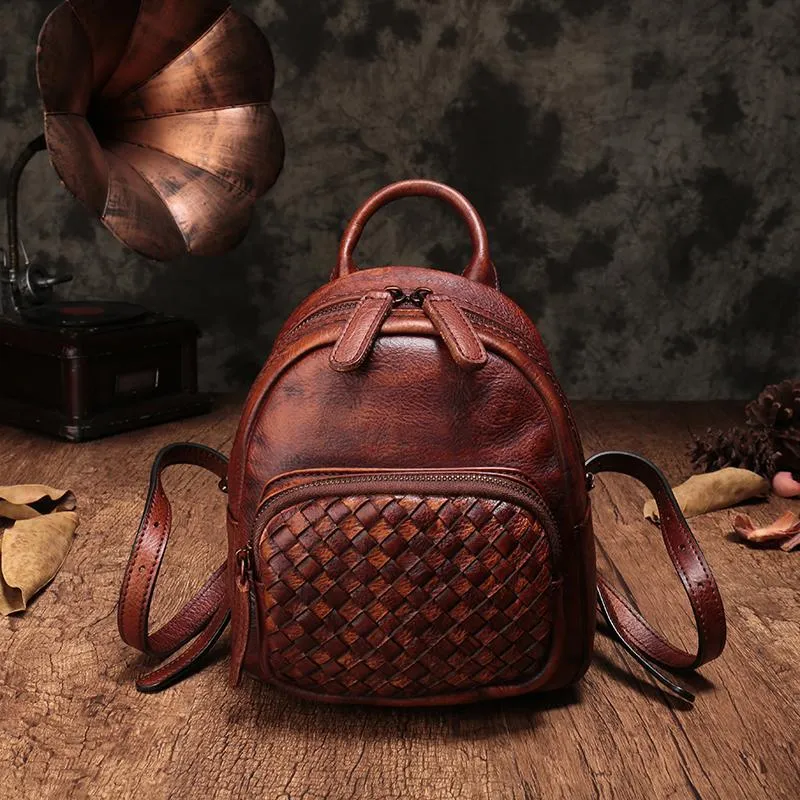 Cute Leather Womens Backpacks Small Braided Leather Backpack Trendy Backpacks for Ladies