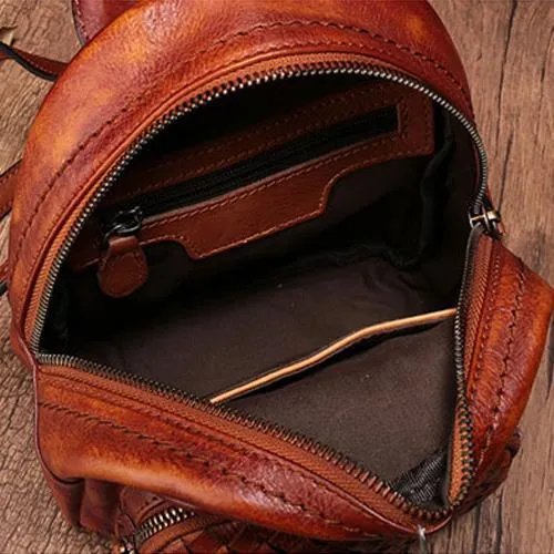 Cute Leather Womens Backpacks Small Braided Leather Backpack Trendy Backpacks for Ladies