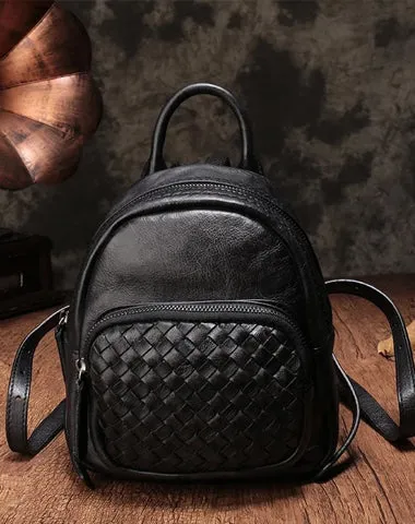 Cute Leather Womens Backpacks Small Braided Leather Backpack Trendy Backpacks for Ladies
