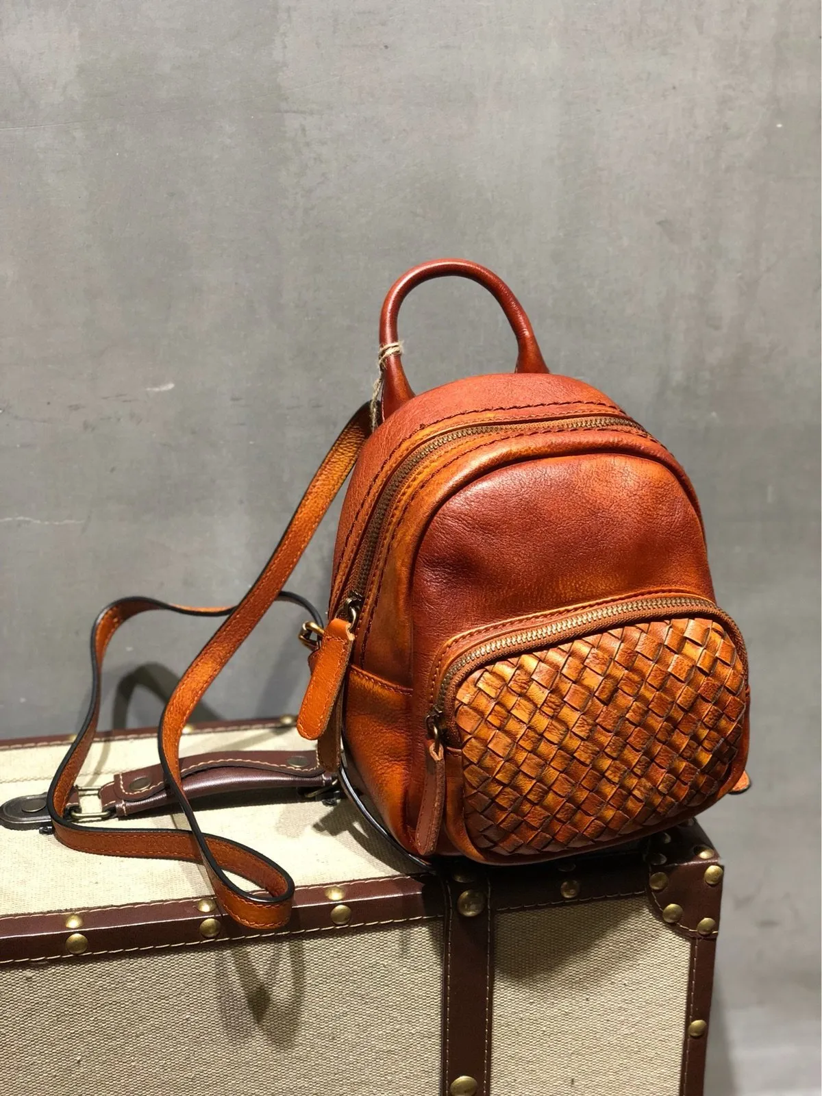 Cute Leather Womens Backpacks Small Braided Leather Backpack Trendy Backpacks for Ladies