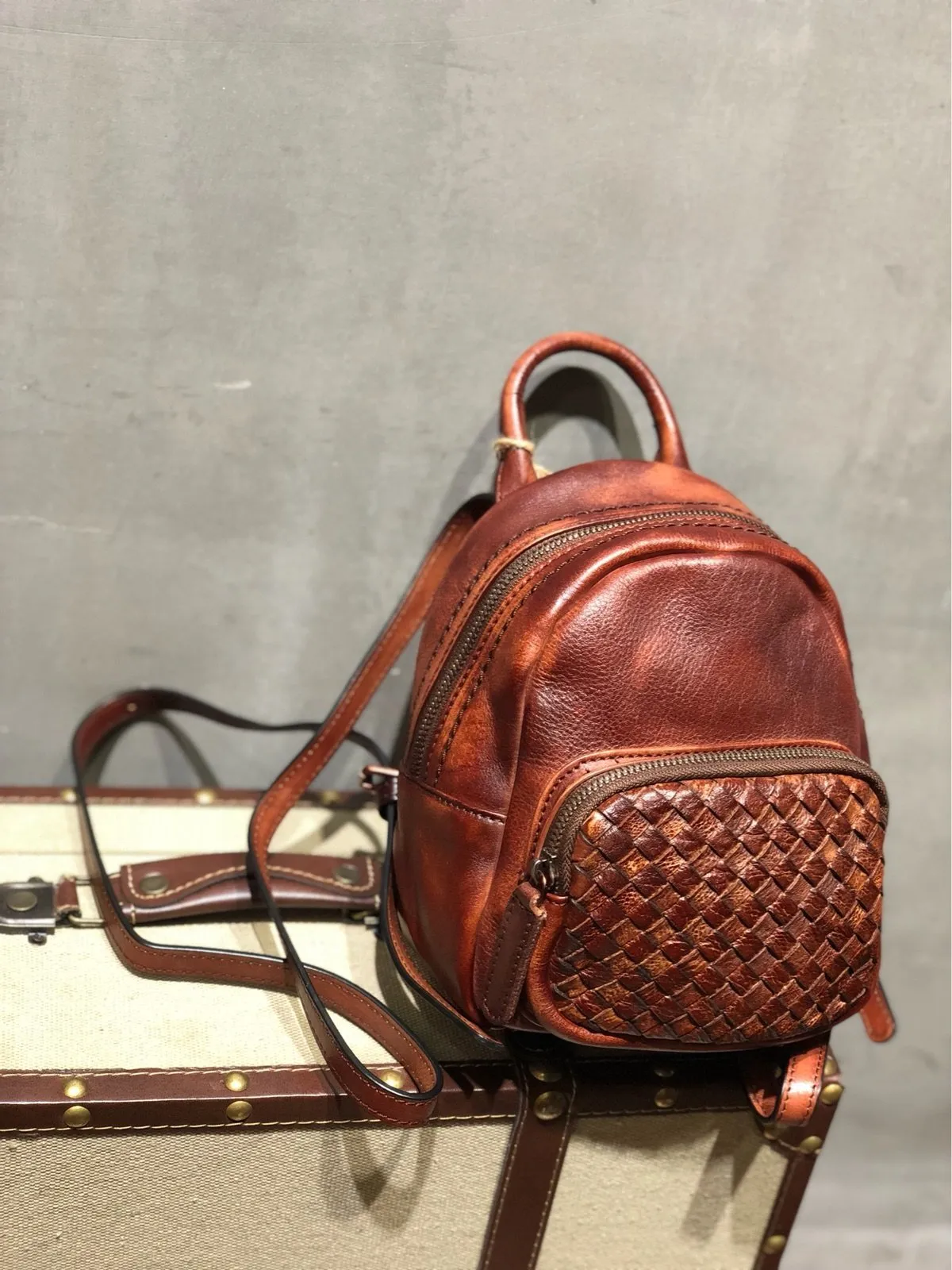 Cute Leather Womens Backpacks Small Braided Leather Backpack Trendy Backpacks for Ladies