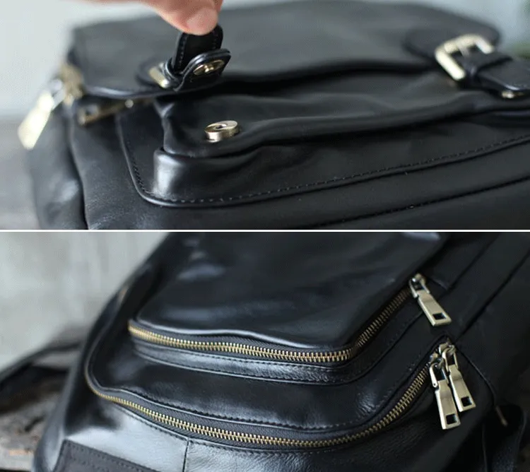 Cute Trendy Girls Black Leather Backpacks Womens Black School Backpack Purse for Women