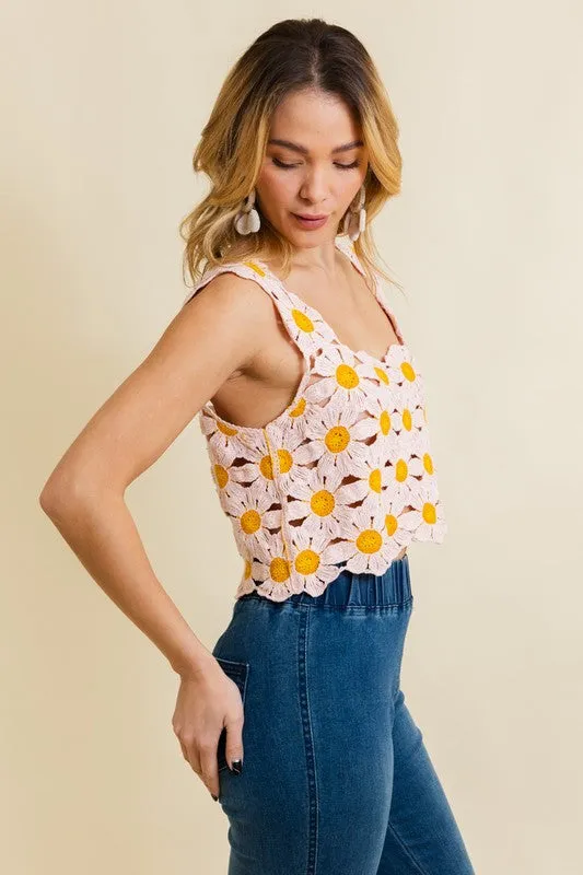 Daisy Crochet Square Neck Crop Top