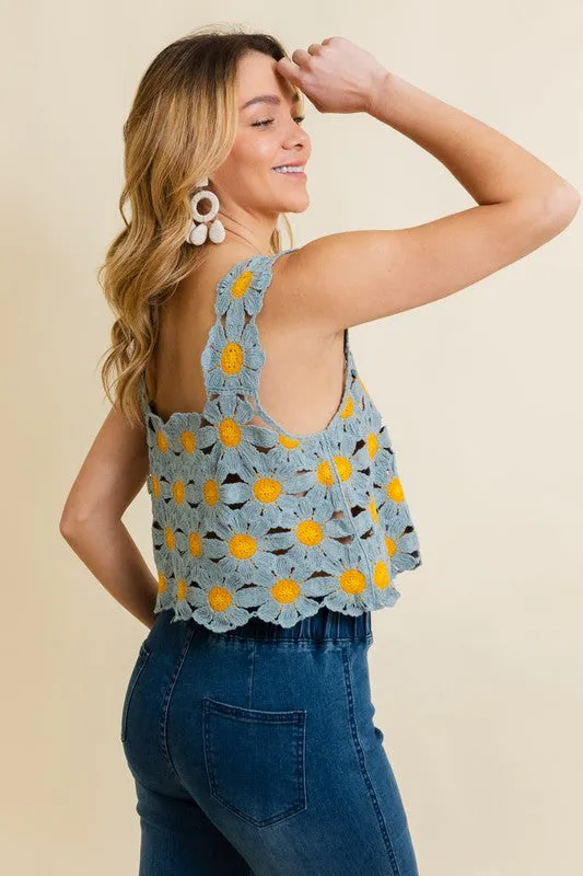 Daisy Crochet Square Neck Crop Top