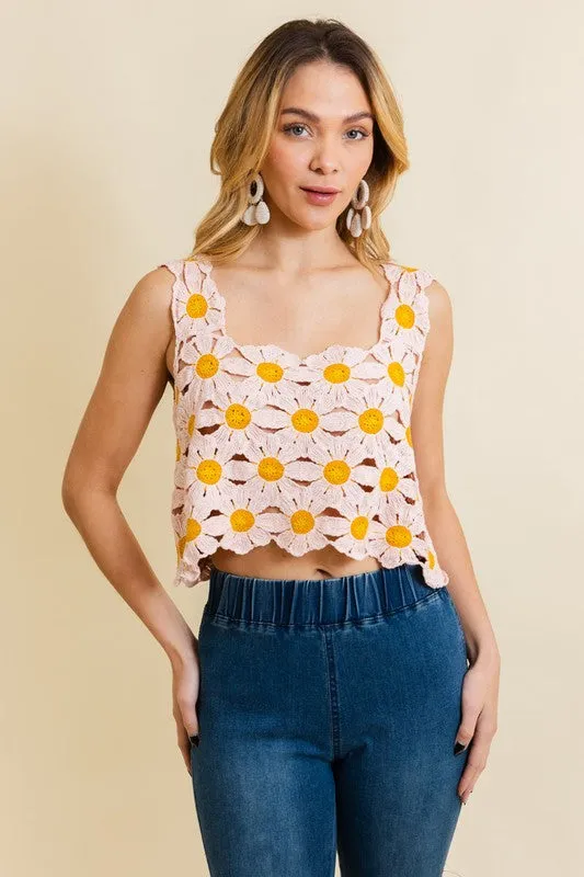 Daisy Crochet Square Neck Crop Top