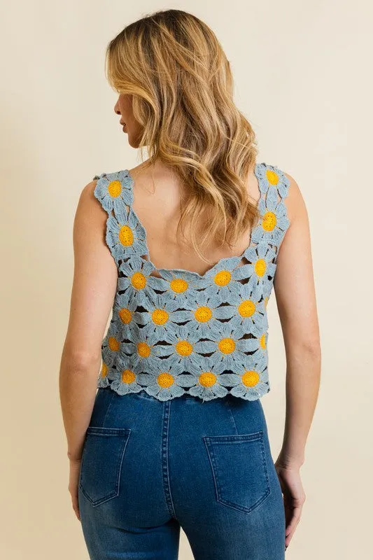 Daisy Crochet Square Neck Crop Top