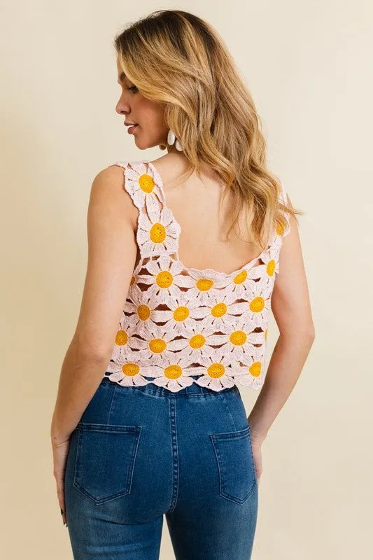 Daisy Crochet Square Neck Crop Top