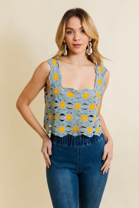 Daisy Crochet Square Neck Crop Top