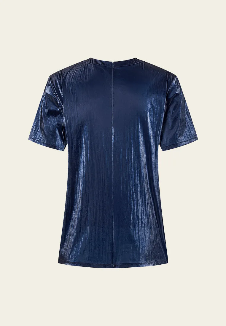 Dark Blue Nylon Short Sleeves Top