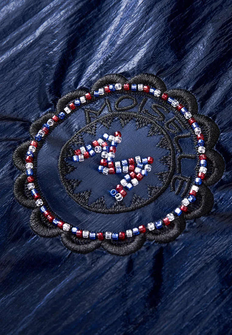Dark Blue Nylon Short Sleeves Top