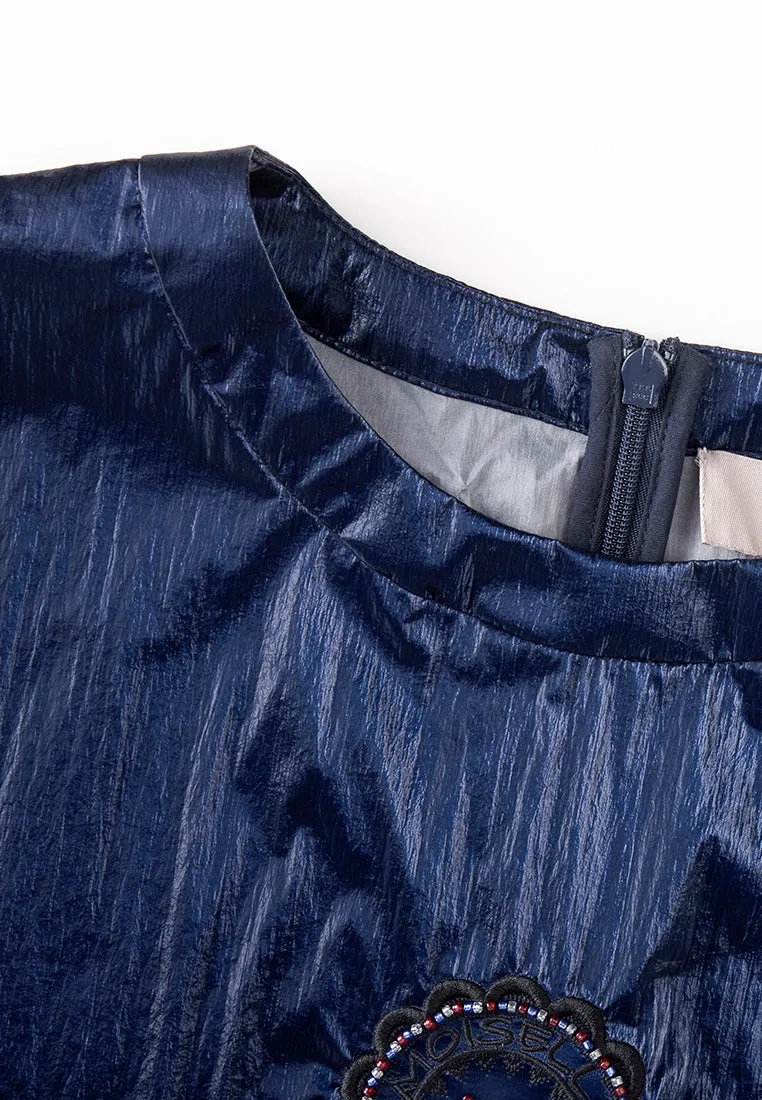 Dark Blue Nylon Short Sleeves Top