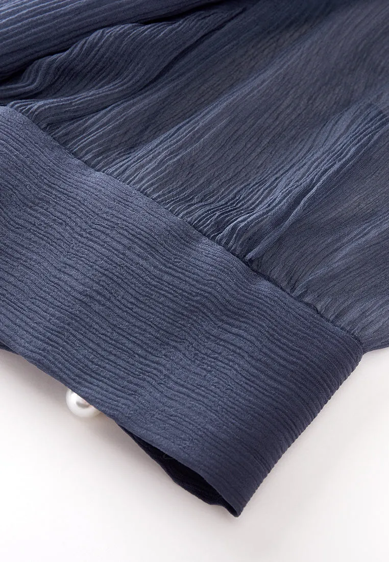 Dark Blue Ruffle Collar Chiffon Blouse