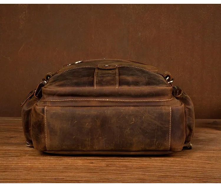 Dark Brown Mens Leather 15-inch Computer Backpacks Fashion Travel Backpacks School Backpacks for men