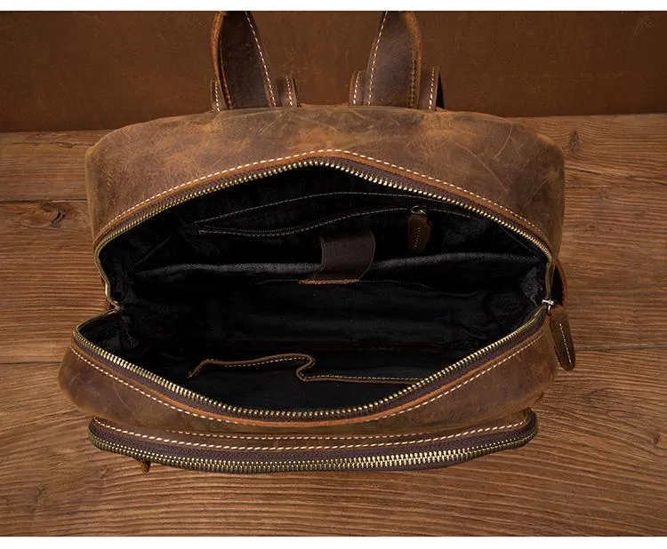 Dark Brown Mens Leather 15-inch Computer Backpacks Fashion Travel Backpacks School Backpacks for men