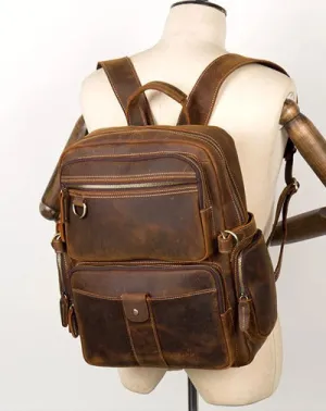 Dark Brown Mens Leather 15-inch Computer Backpacks Fashion Travel Backpacks School Backpacks for men
