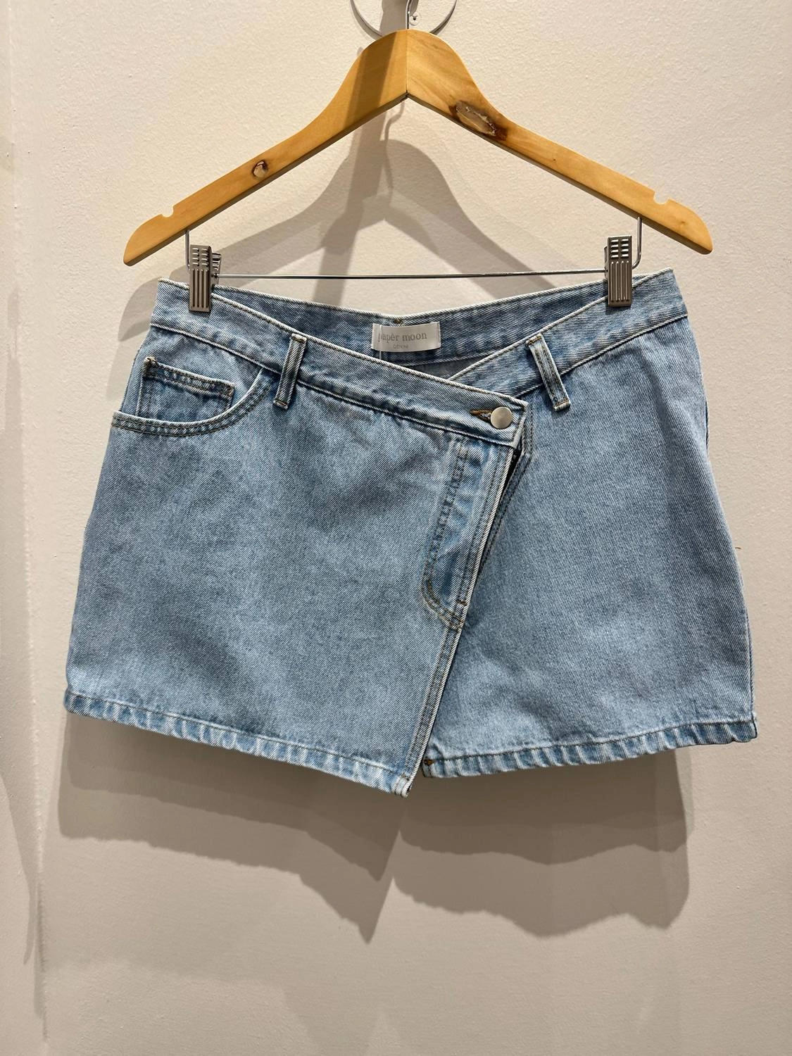Denim Asymmetrical Mini Skirt In Blue