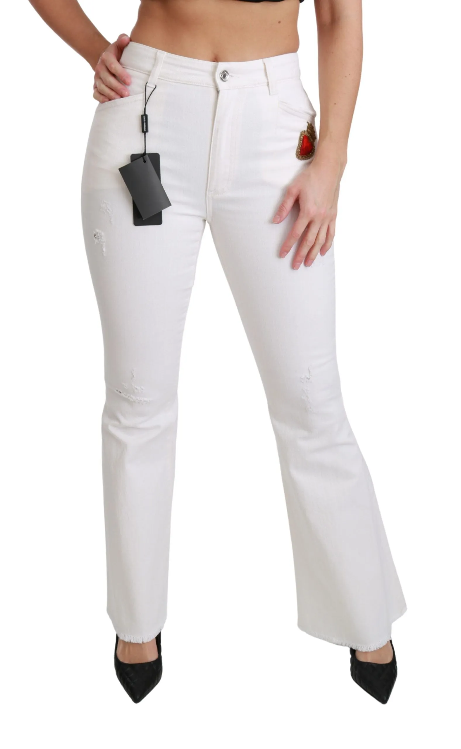 Dolce & Gabbana Chic Fla Mid Waist Embroide Women's Pants