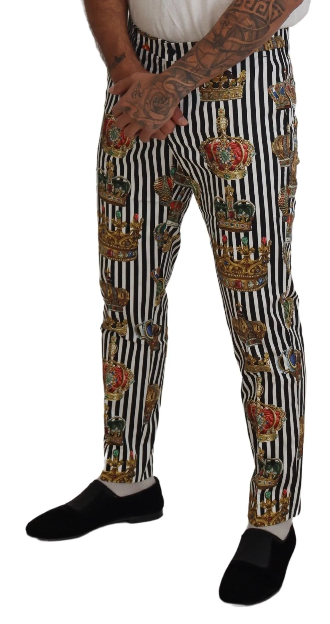Dolce & Gabbana Elegant gold Crown Stripe Chino Men's Pants