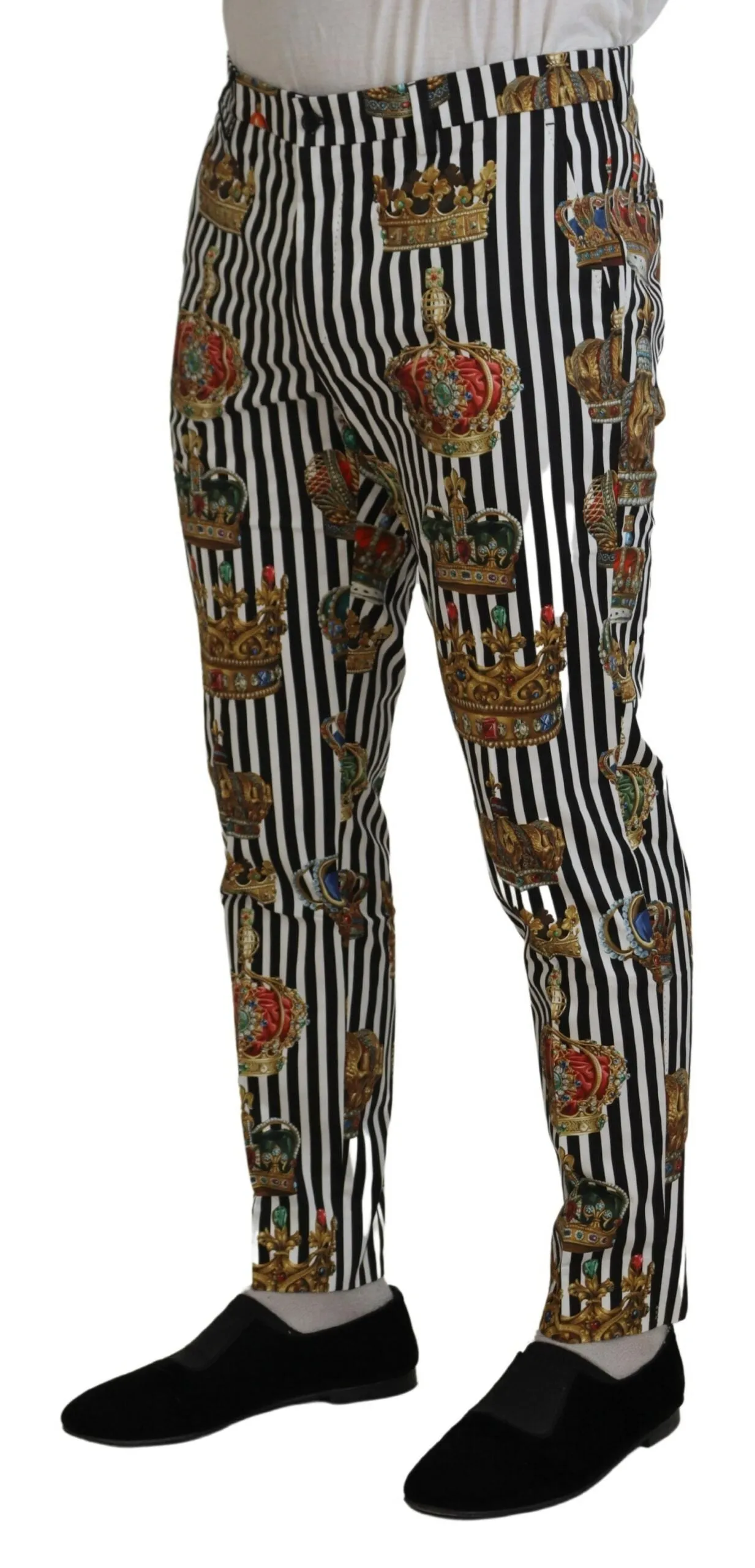 Dolce & Gabbana Elegant gold Crown Stripe Chino Men's Pants